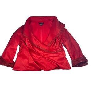 Cachet Red Satin Beaded Collar‎ Jacket 22W Evening Holiday Party Dressy Top